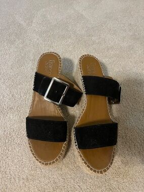 Franco Sarto Black Suede Double-Strip Slide Sandals with Buckle